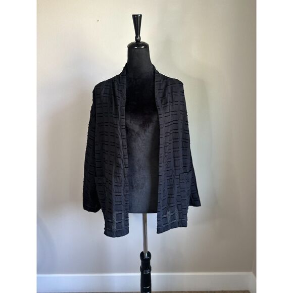 EILEEN FISHER WOMAN Black Organic Cotton Shadow Square Kimono Jacket Size 2XL - Picture 2 of 11